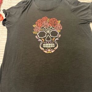 Torrid Black Tee with Skull and Roses Design